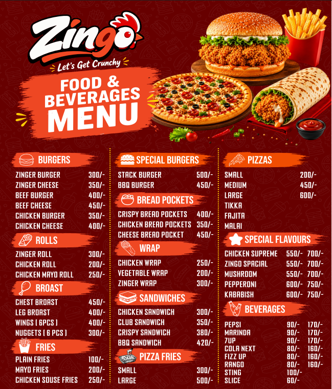 Complete Zingo Menu